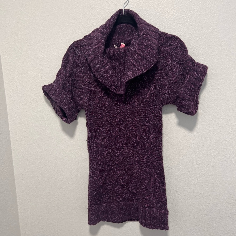 Derek Heart Purple Pink Cowl Neck Short Sleeve Sweater Size Medium